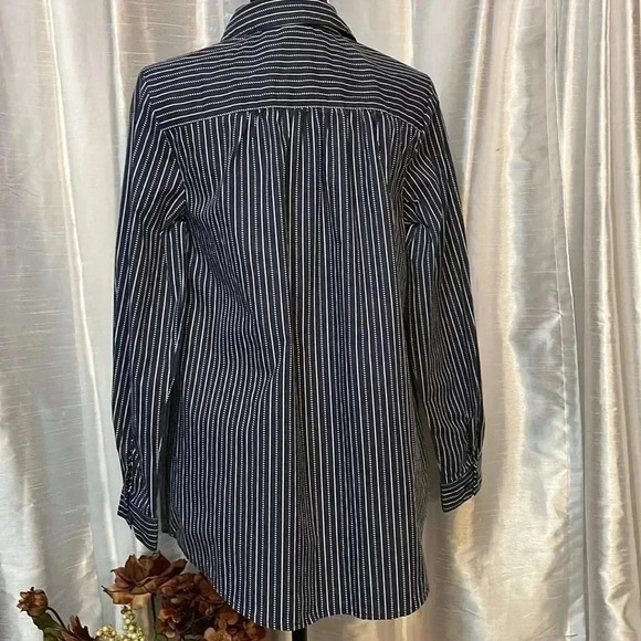 Roaman’s Women’s 14W Navy Striped Button Down Long Sleeve Shirt - Picture 4 of 9